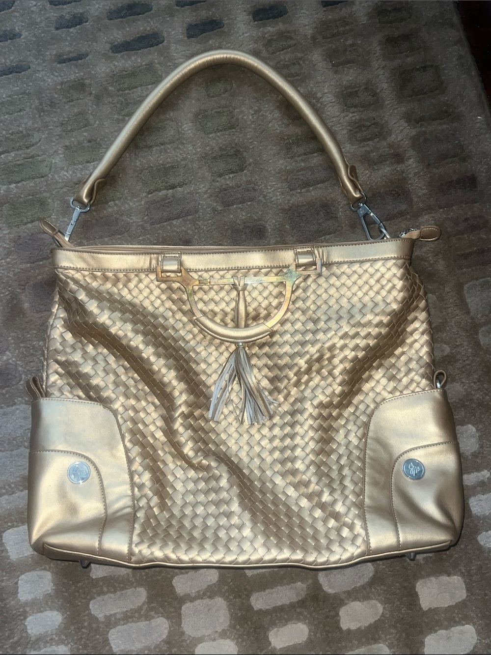 Joy Mangano Woven Metallic Gold Women’s large Tote Handbag